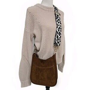 AHDORNED Vegan Leather Messenger Boho Crossbody Suade Coffee Brown Small Bag